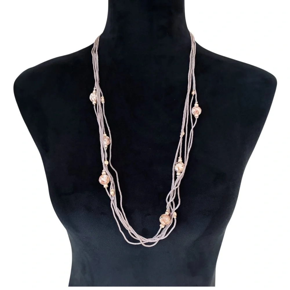NEW NWT J. Jill Gold Marbled Glass Bead Taupe Rope Multi-Strand Necklace $49 Tag - Picture 3 of 4